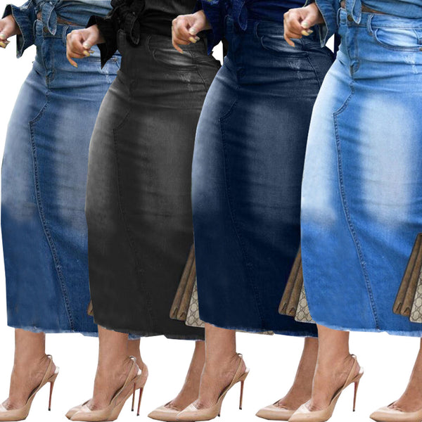 Women's Fashionable Hip-wrapped Stretch Denim Long Skirts
