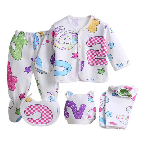 (N) 5Pcs Infant Newborn Baby Boy Girl Clothes Spring Cartoon Pattern Pajamas Sleepwear Underwear Clothes Sets
