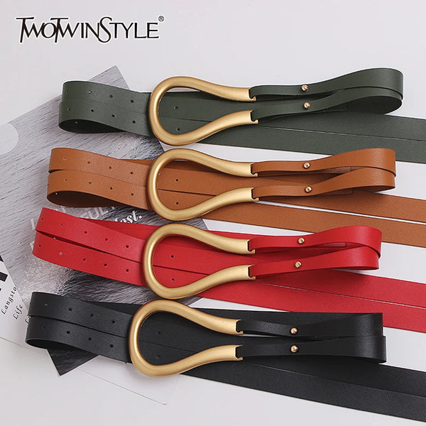 TWOTWINSTYLE Casual PU Leather Women's Belts Hit Color Novelty Double Long Belt For Female 2022 Fashion Accessories New