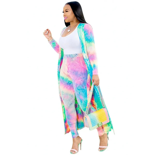 (N) 2 Piece Women Set 2020 New African Tie Dye Print Elastic Pants Rock Style Dashiki Famous Suit For Lady coat and leggings 2pcs/se