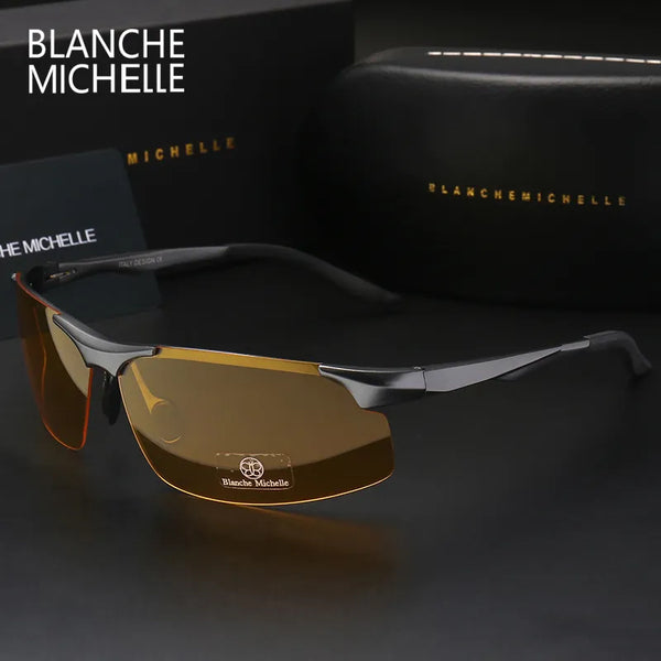 (N) Aluminum Magnesium Men Sunglasses Polarized Sports Driving Night Vision Goggles Sunglass Fishing UV400 Rimless Sun Glasses