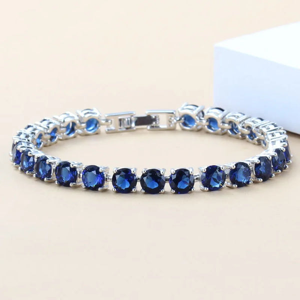 Fashion Female 925 Silver Jewelry Blue Zircon Jewelry Overlay Chain Link Bracelet Bangle Adjustable Length 18+3 CM