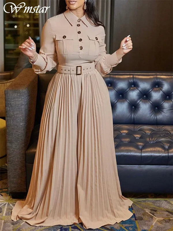 Wmstar Dress Women S-3XL Office Lady Button Fashion Maxi Shirts Dresses New in Fall Clothes Wholesale Dropshipping with Belt