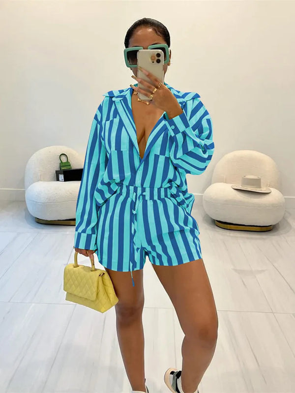 Wmstar Set Fashion 2023 Summer Women's Suit Vacation Beach Casual Fashion Vertical Stripes Two piece Sets Wholesale Dropshipping