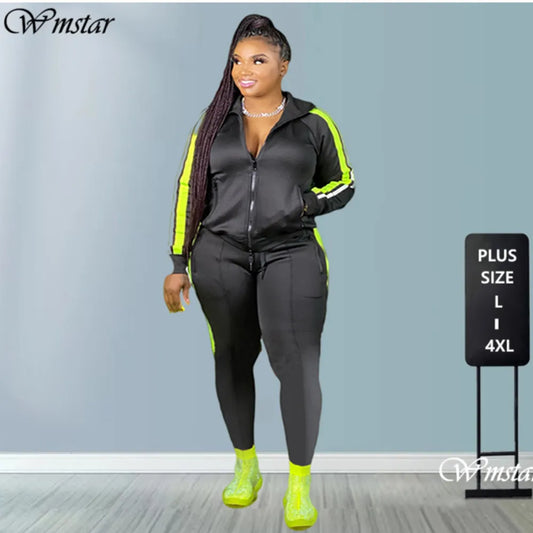 (N)  Plus Size S-4XL 2 Piece Set Women Fall Clothes Sweatsuit Joggers Outfit Zip Top Sweatpants Tracksuit Wholesale Dropshipping