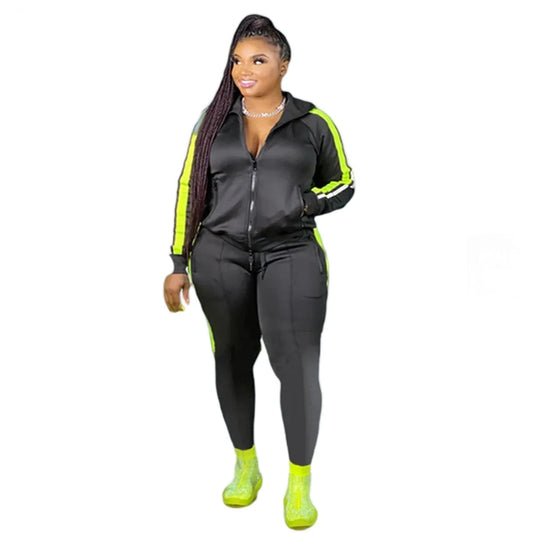 (N) Plus Size S-4XL 2 Piece Set Women Fall Clothes Sweatsuit Joggers Outfit Zip Top Sweatpants Tracksuit Wholesale Dropshipping