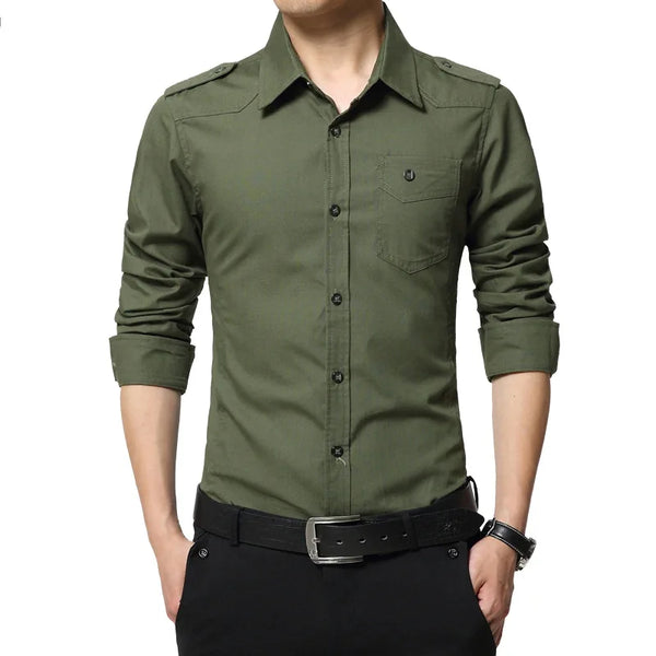 (N) Men&#39;s epaulette Shirt Fashion Full Sleeve epaulet Shirt Military Style 100% Cotton Army Green Shirts with epaulets