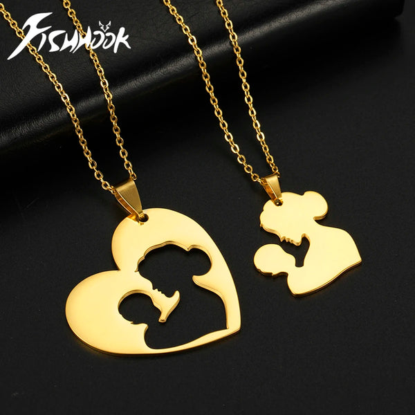 Fishhook Baby Mother Day Necklace Mom Kid Child Chain Heart Family New Born Gift For Woman Man Stainless Steel Pendant Jewelry