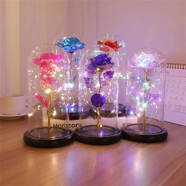 Valentines Day Gift for Girlfriend Eternal Rose LED Light Foil Flower in Glass Cover Mothers Day Wedding Favors Bridesmaid Gift