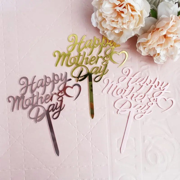 New Mothers Day birthday Cake Topper Gold Simple design Acrylic MOM Party Cake Topper Happy Mother's Day Gift Dessert Decoration