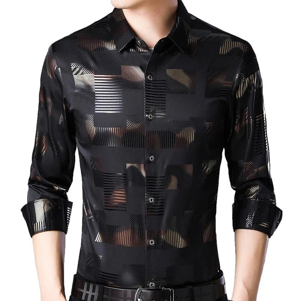 (N) Brand Casual Spring Luxury Plaid Long Sleeve Slim Fit Men Shirt Streetwear Social Dress Shirts Mens Fashions Jersey 2306