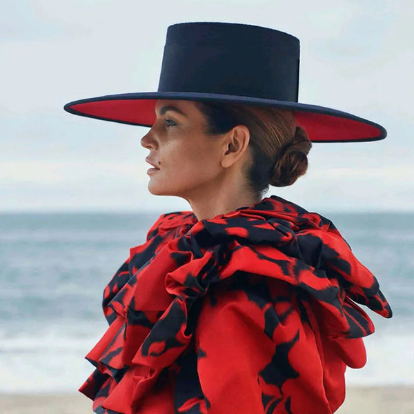 (N) Classical UNISEX WIDE BRIM SPLICE TWO TONE WOOL FEDORA Winter Warm Wide Brim Women Hats Red Black Ladies Church Derby Dress Hat