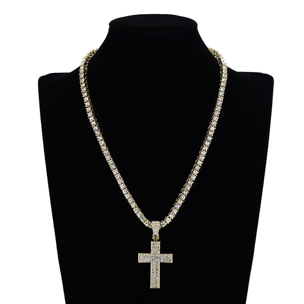 Diamond Cross Pendant Necklace Fashion Punk Jewelry Unisex Clavicle Chain Jewelry