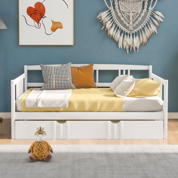AEX Full Size Daybed Wood Bed with Twin Size Trundle,White