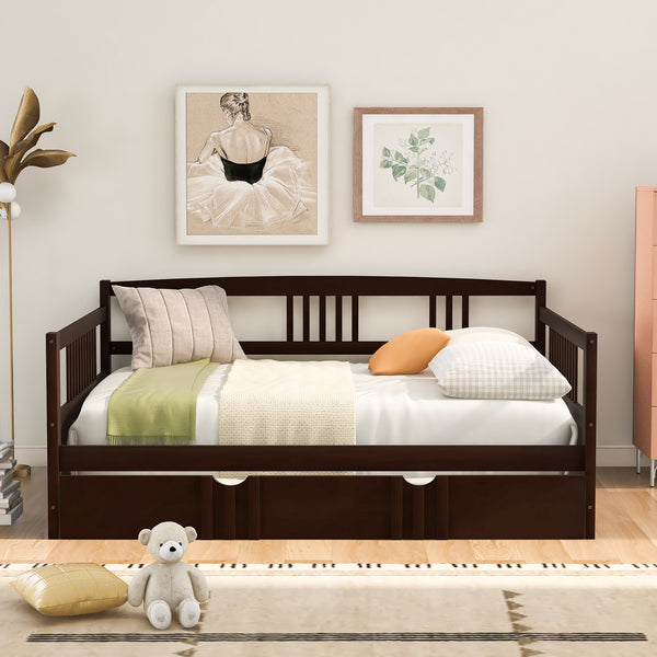 AEX Full Size Daybed Wood Bed with Twin Size Trundle, Espresso