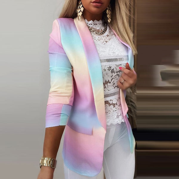 (N) New Women Elegant Blazer Clothing Workwear Lady ColorBlock Casual Coat Tops