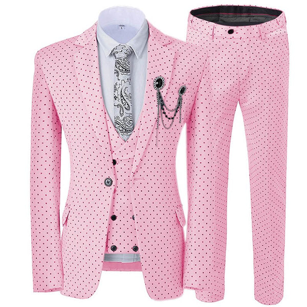 Exclusive Men's 3 Piece Formal Suits Dots Print Double Breasted Vest