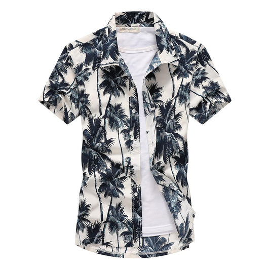 AEX Fashion Mens Short Sleeve Hawaiian Shirt Fast drying Plus Size Asian Size M-5XL Summer Casual Floral Beach Shirts For Men