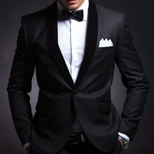(N) Black Wedding Tuxedo Suit Set with Lapel